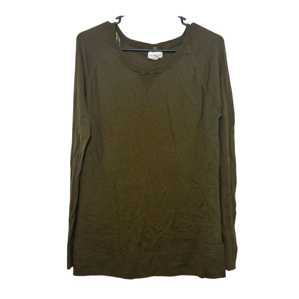 Shrinking Violet Womens Olive Green Pointelle Back Button Sweater Large L Y2K